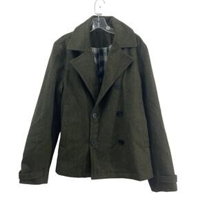 BDG Dark Green Wool Tweed Winter Warm Pea Coat Men's Size S Preowned